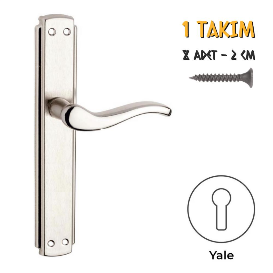 Koral Nikel Saten Kapı Kolu İdil - Aynalı Yale - 1 Takım