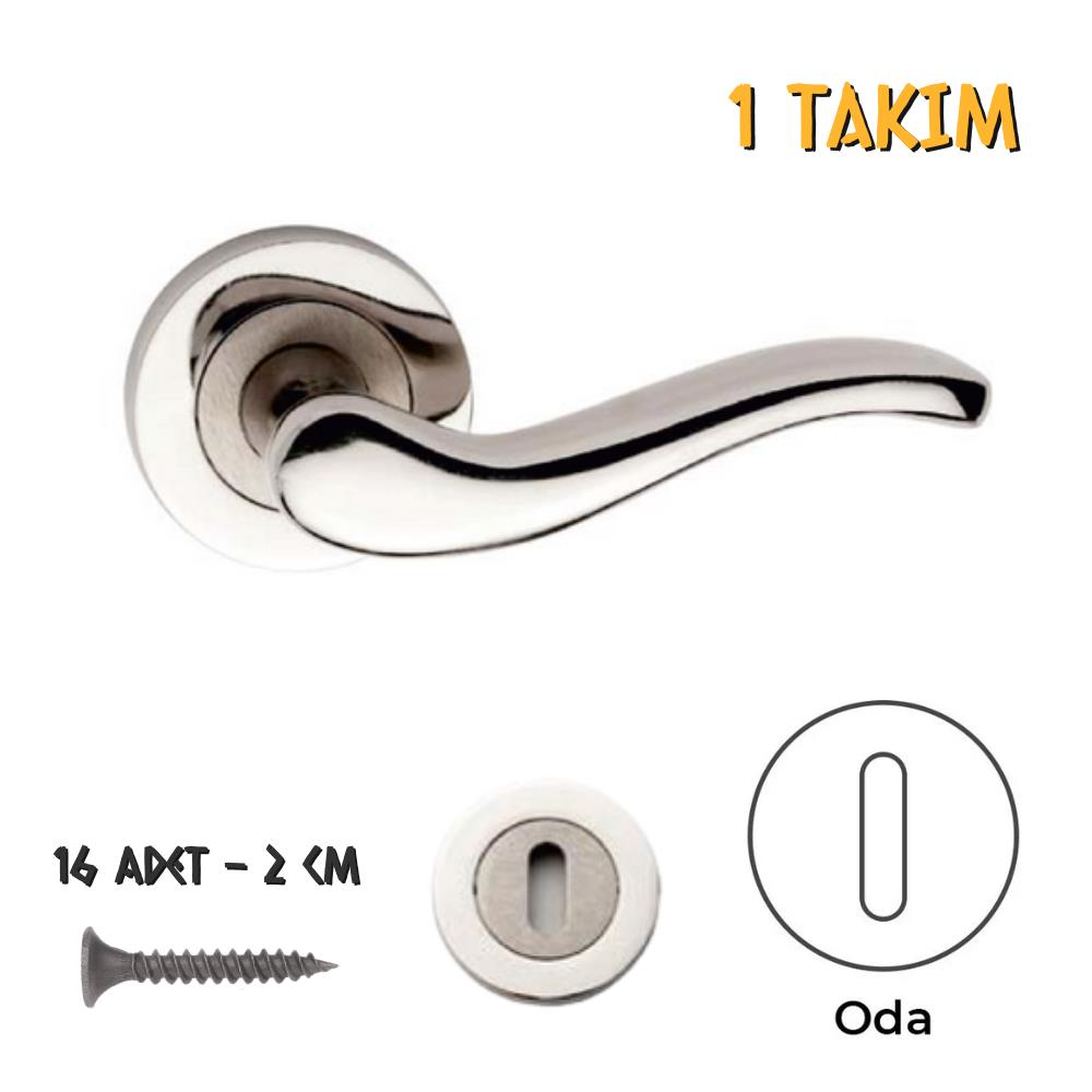 Koral Nikel Saten Kapı Kolu İdil - Rozetli Oda - 1 Takım