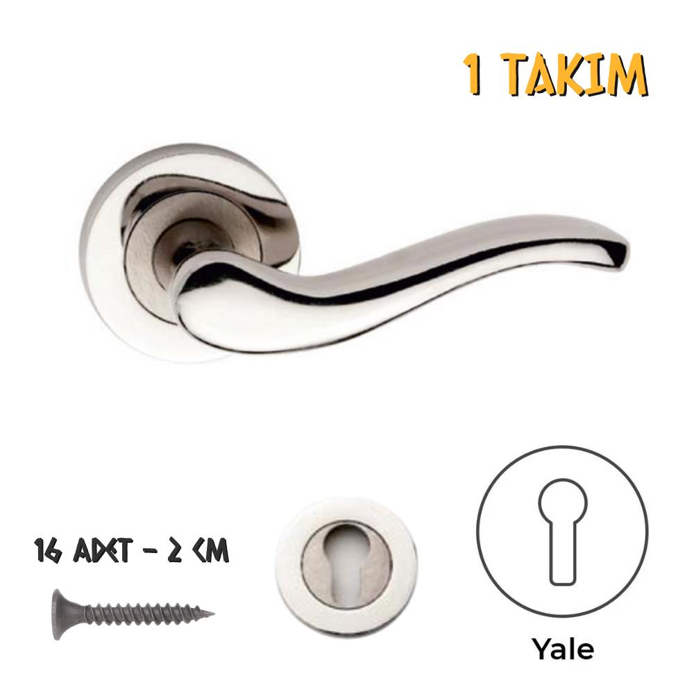 Koral Nikel Saten Kapı Kolu İdil - Rozetli Yale - 1 Takım