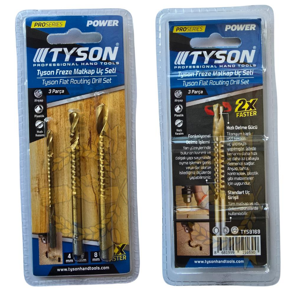 Kupa Tyson Freze Matkap Uç Seti - 4-6-8 mm. - 3 Parça