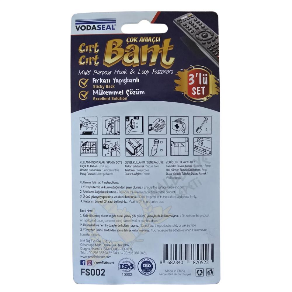 Vodaseal Çok Amaçlı Yapışkanlı Cırt Cırt Bant - 60x32 mm. - Üçlü Set