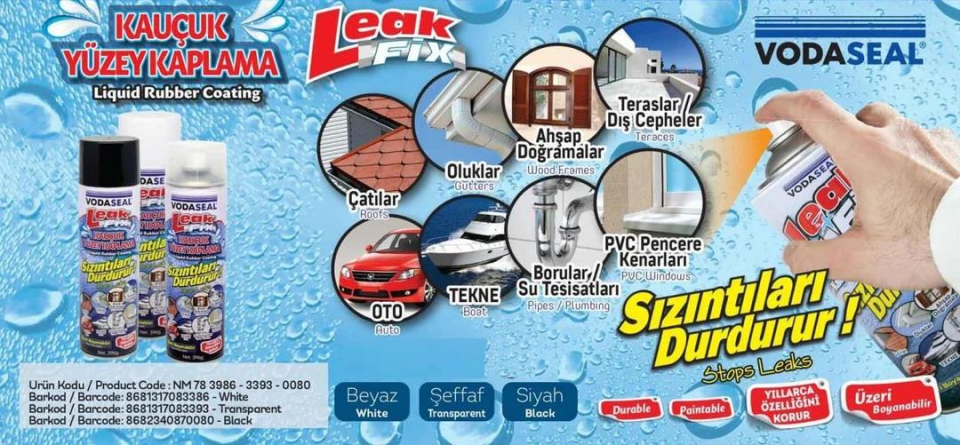 VodaSeal LeakFix Kauçuk Kaplama Sızdırmazlık Spreyi 200 ml. - Beyaz