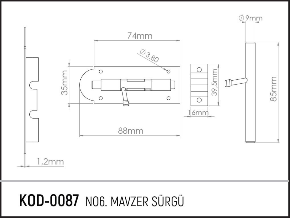 Koral Mavzer Sürgü No: 6 - 9 cm. - 12 Adet