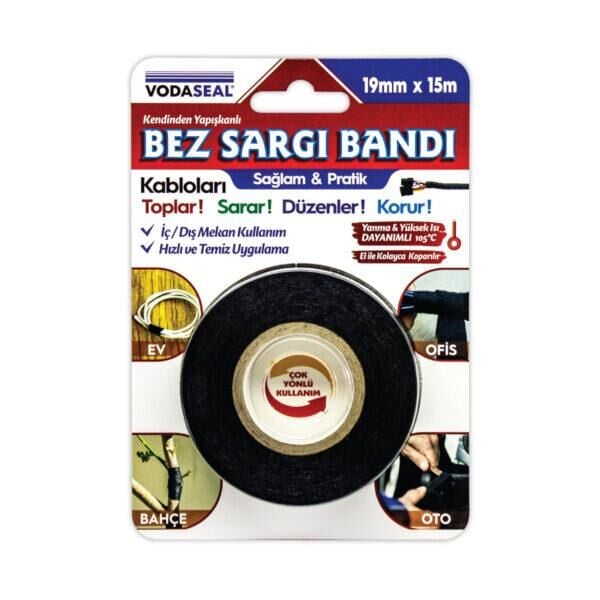VodaSeal Yapışkanlı Bez Sargı Bandı Kablo Toplayıcı - 19 mm x 15 mt.