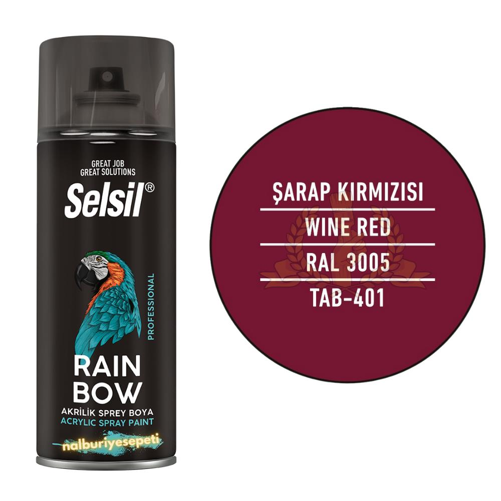 Selsil Rainbow Akrilik Sprey Boya ŞARAP KIRMIZI 400 ml. - RAL3005