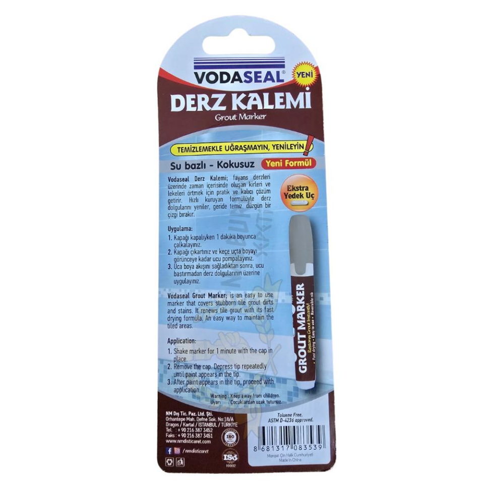 VodaSeal Kokusuz ve Suya Dayanıklı Derz Yenileme Kalemi - Gri