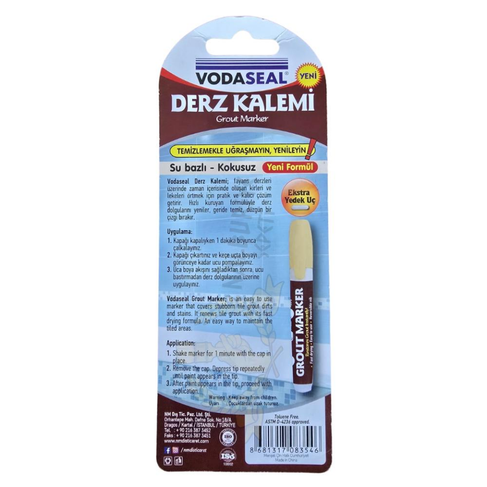 VodaSeal Kokusuz ve Suya Dayanıklı Derz Yenileme Kalemi - Bej