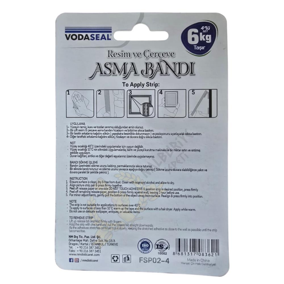 VodaSeal Resim ve Çerçeve Asma Bandı 6 Kg. - Şeffaf - 4 Adetli Set