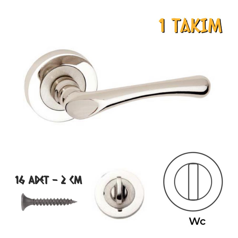 Koral Nikel Saten Kapı Kolu Kumru - Rozetli WC - Sol - 1 Takım