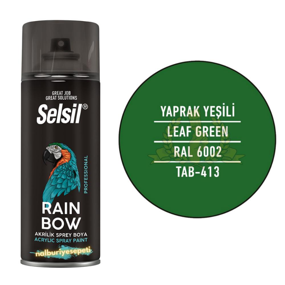 Selsil Rainbow Akrilik Sprey Boya YAPRAK YEŞİL 400 ml. - RAL6002