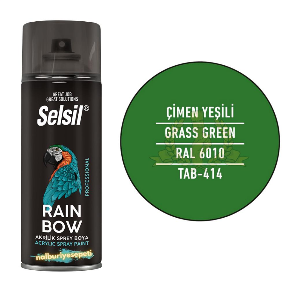 Selsil Rainbow Akrilik Sprey Boya ÇİMEN YEŞİLİ 400 ml. - RAL6010