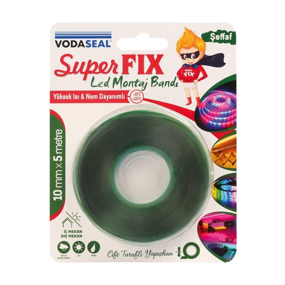 VodaSeal Superfix Çift Taraflı Led Montaj Bandı - 10 mm x 5 mt.