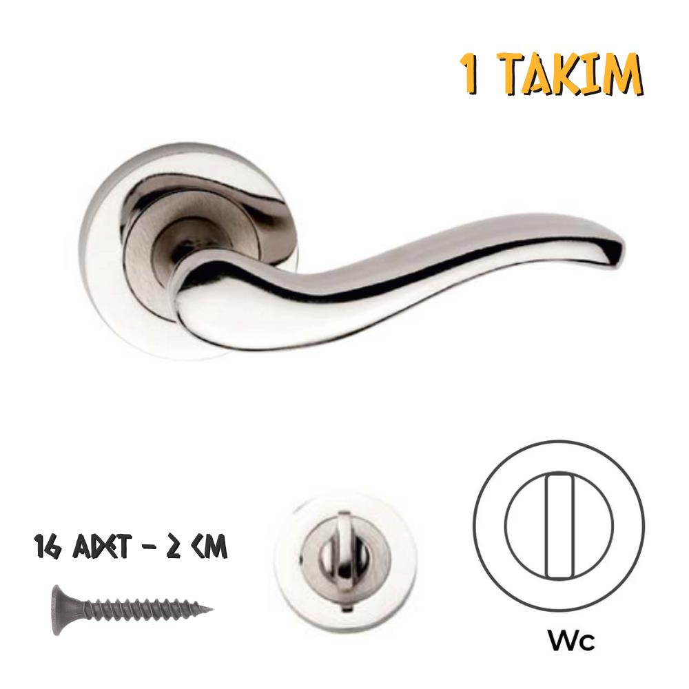 Koral Nikel Saten Kapı Kolu İdil - Rozetli WC - Sol - 1 Takım