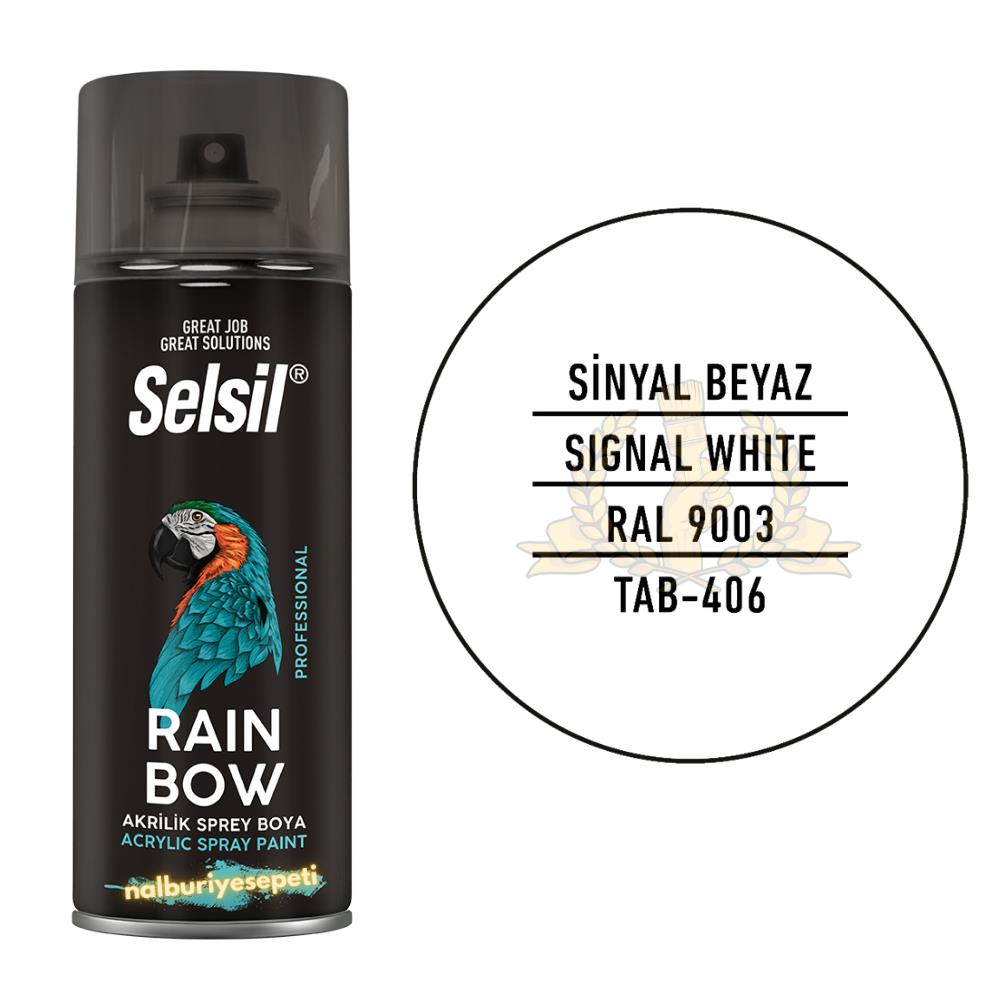 Selsil Rainbow Akrilik Sprey Boya SİNYAL BEYAZ 400 ml. - RAL9003
