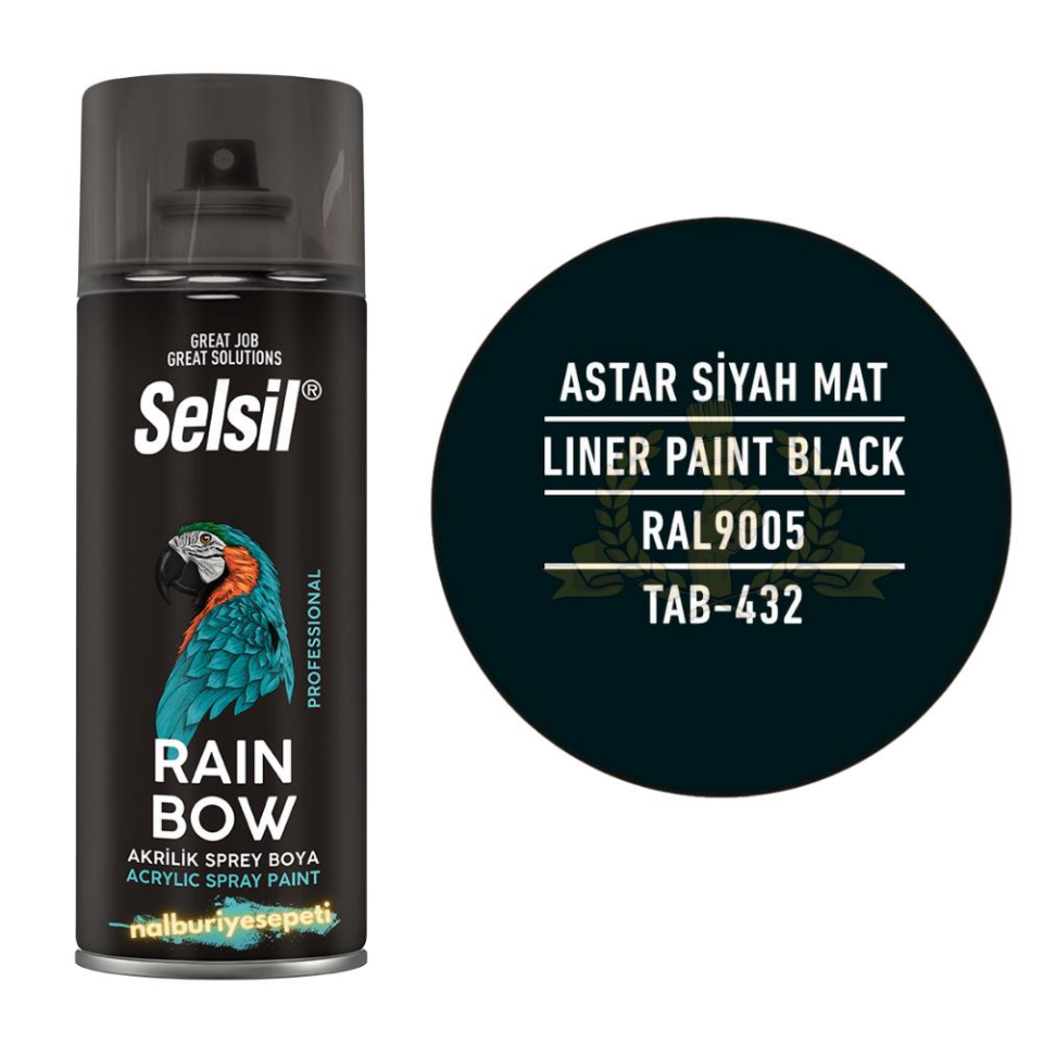 Selsil Rainbow Akrilik Sprey ASTAR MAT SİYAH 400 ml. - RAL9005