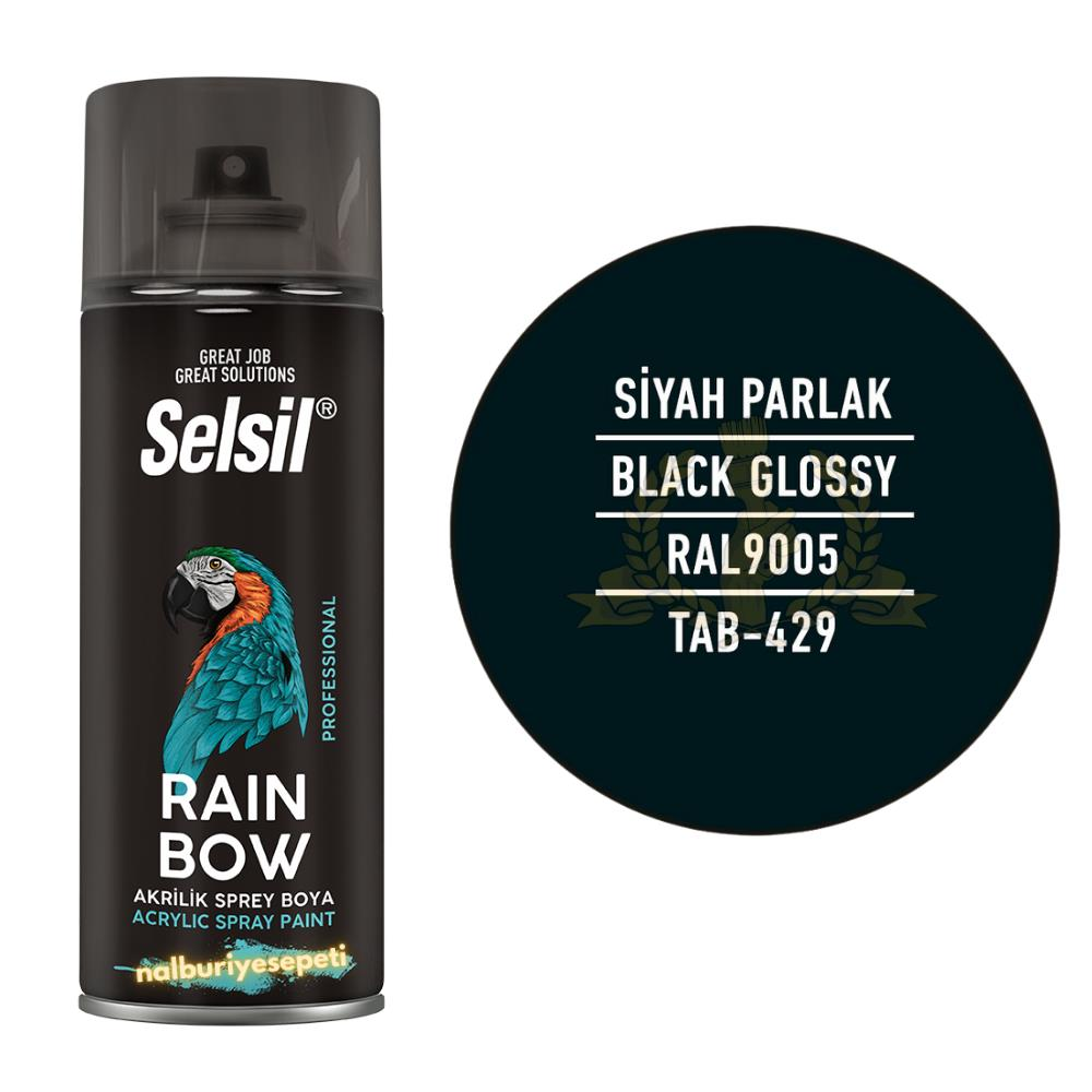 Selsil Rainbow Akrilik Sprey Boya PARLAK SİYAH 400 ml. - RAL9005