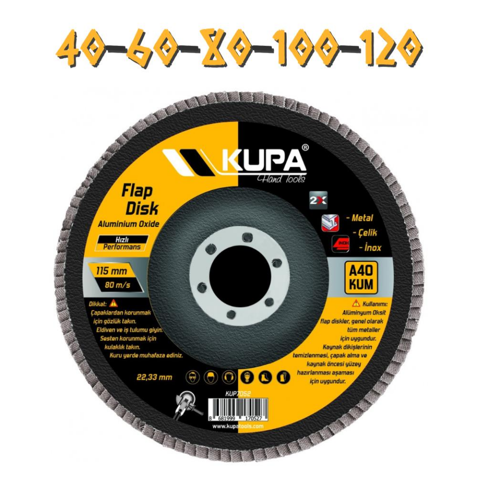 Kupa Katlı Flap Disk Zımpara Seti - 40-60-80-100-120 Kum