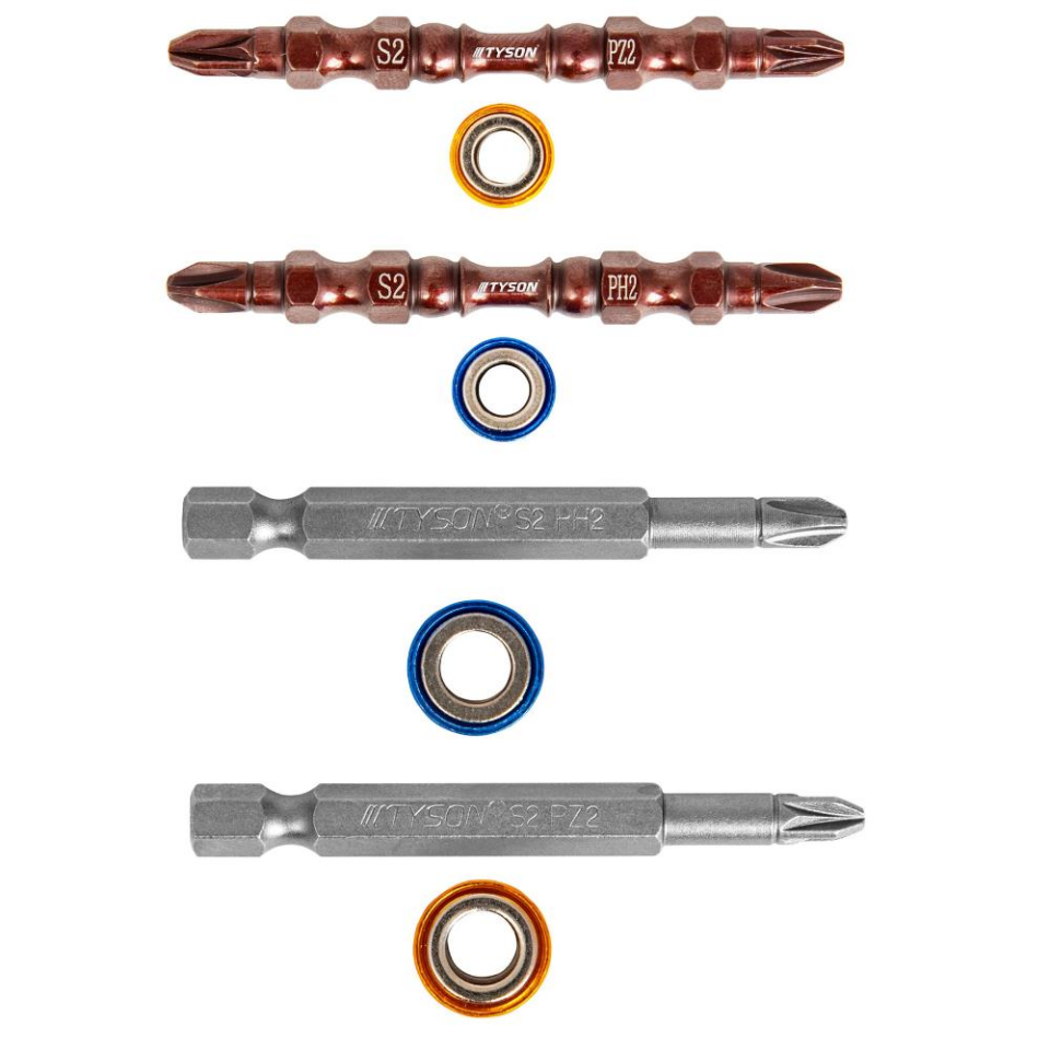 Kupa Tyson Mıknatıslı Bits Uç Seti - Çift ve Tek Yönlü - PH2 ve PZ2 - 4 Parça