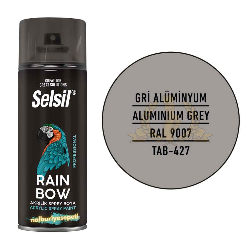 Selsil Rainbow Akrilik Sprey Boya GRİ ALÜMİNYUM 400 ml. - RAL9007
