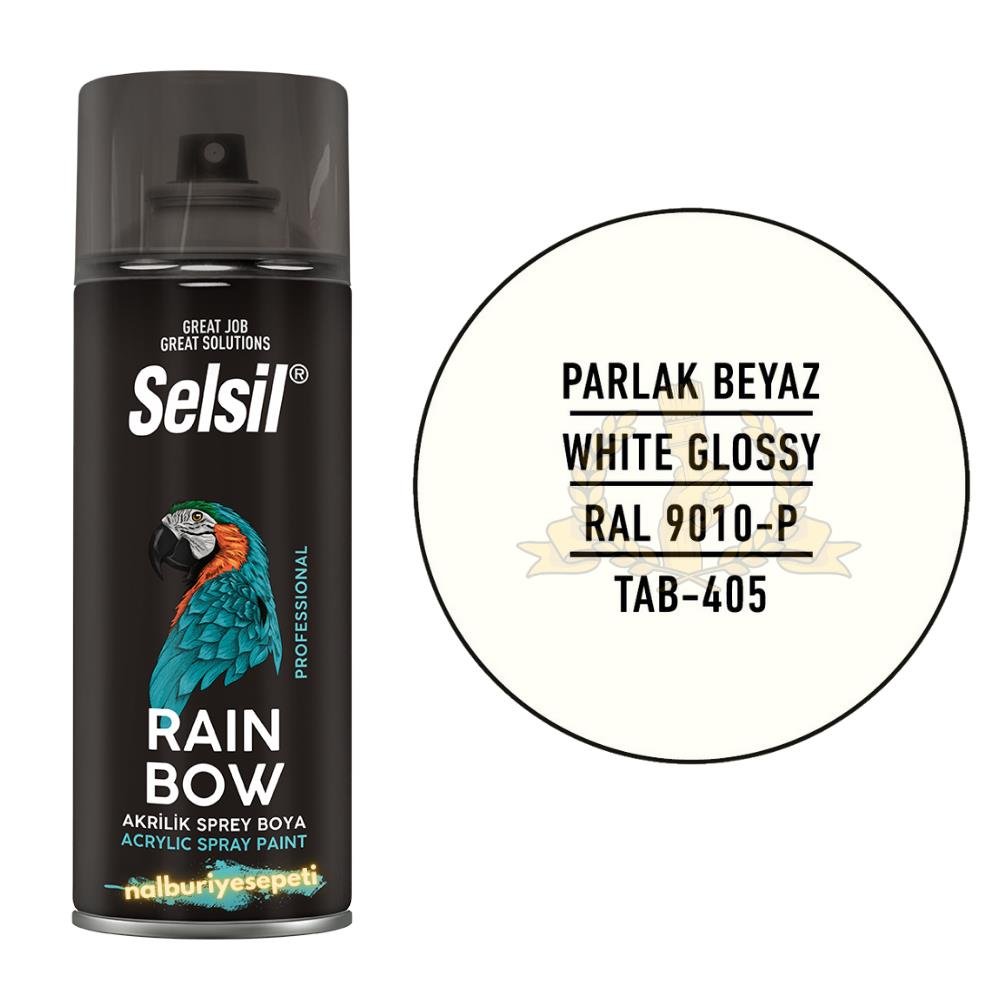 Selsil Rainbow Akrilik Sprey Boya PARLAK BEYAZ 400 ml. - RAL9010