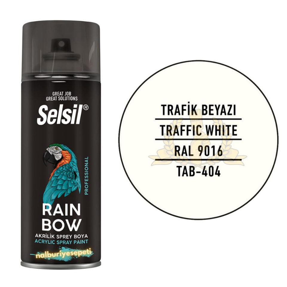 Selsil Rainbow Akrilik Sprey Boya TRAFİK BEYAZ 400 ml. - RAL9016