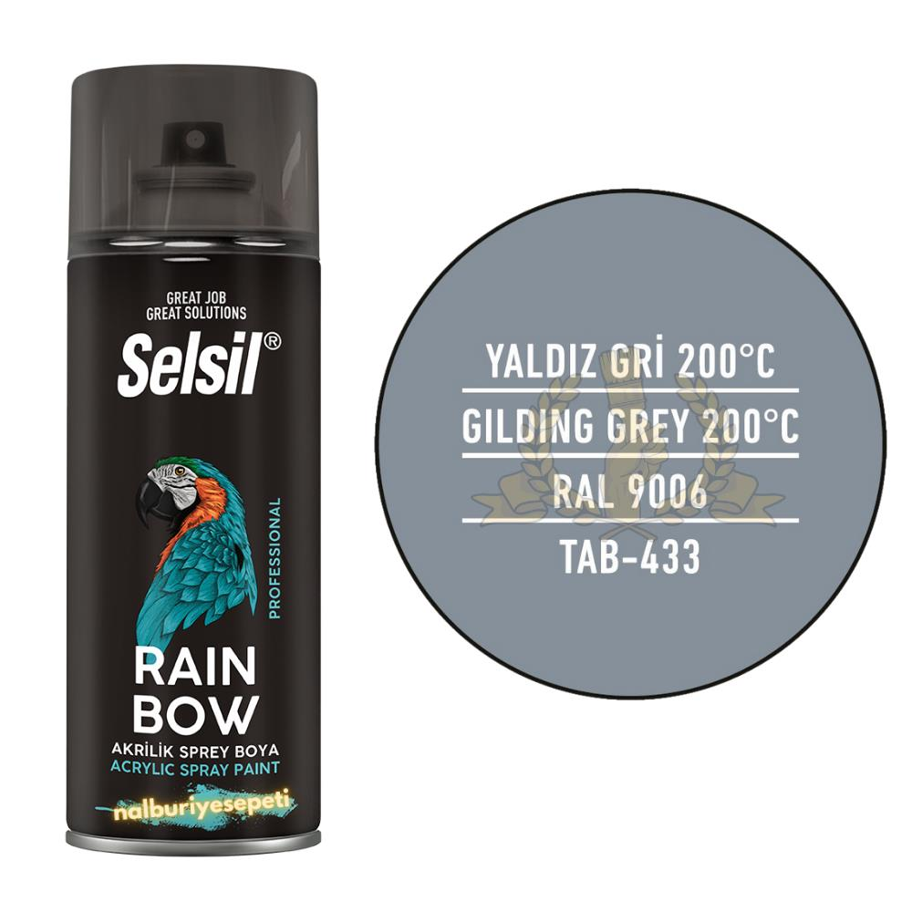 Selsil Isıya Dayanıklı Akrilik Sprey Boya YALDIZ GRİ 400 ml. - RAL7001