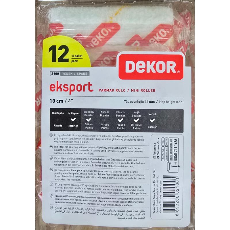 Dekor 2100 Eksport Parmak Boya Rulosu Yedek 10 Cm. - 12 Adet