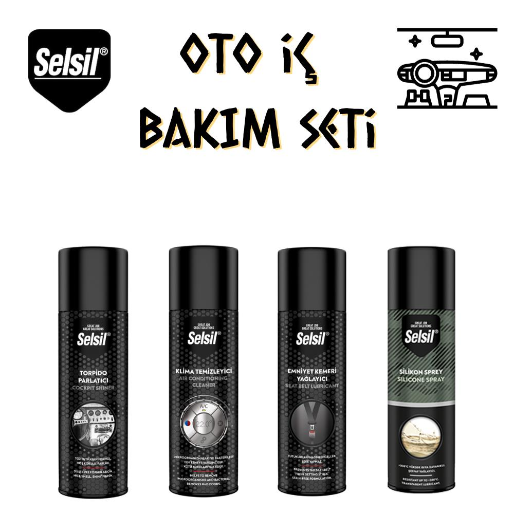 Selsil Oto İç Bakım Seti 4 Parça (Klima-Torpido-Kemer-Silikon Spreyi)