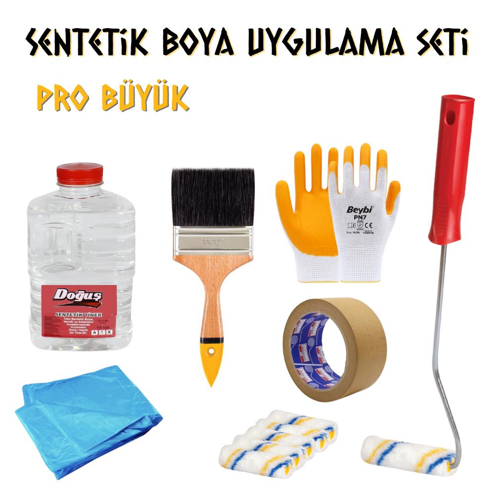 Boya Uygulama Seti Pro Büyük - Tiner-Fırça-Rulo-Örtü-Bant-Eldiven