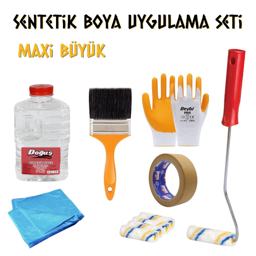 Boya Uygulama Seti Max Büyük - Tiner-Fırça-Rulo-Örtü-Bant-Eldiven