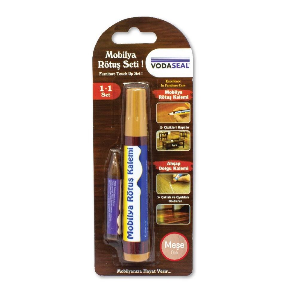 VodaSeal İkili Mobilya Rötüş Seti - Dolgu ve Rötuş Kalemi - Meşe