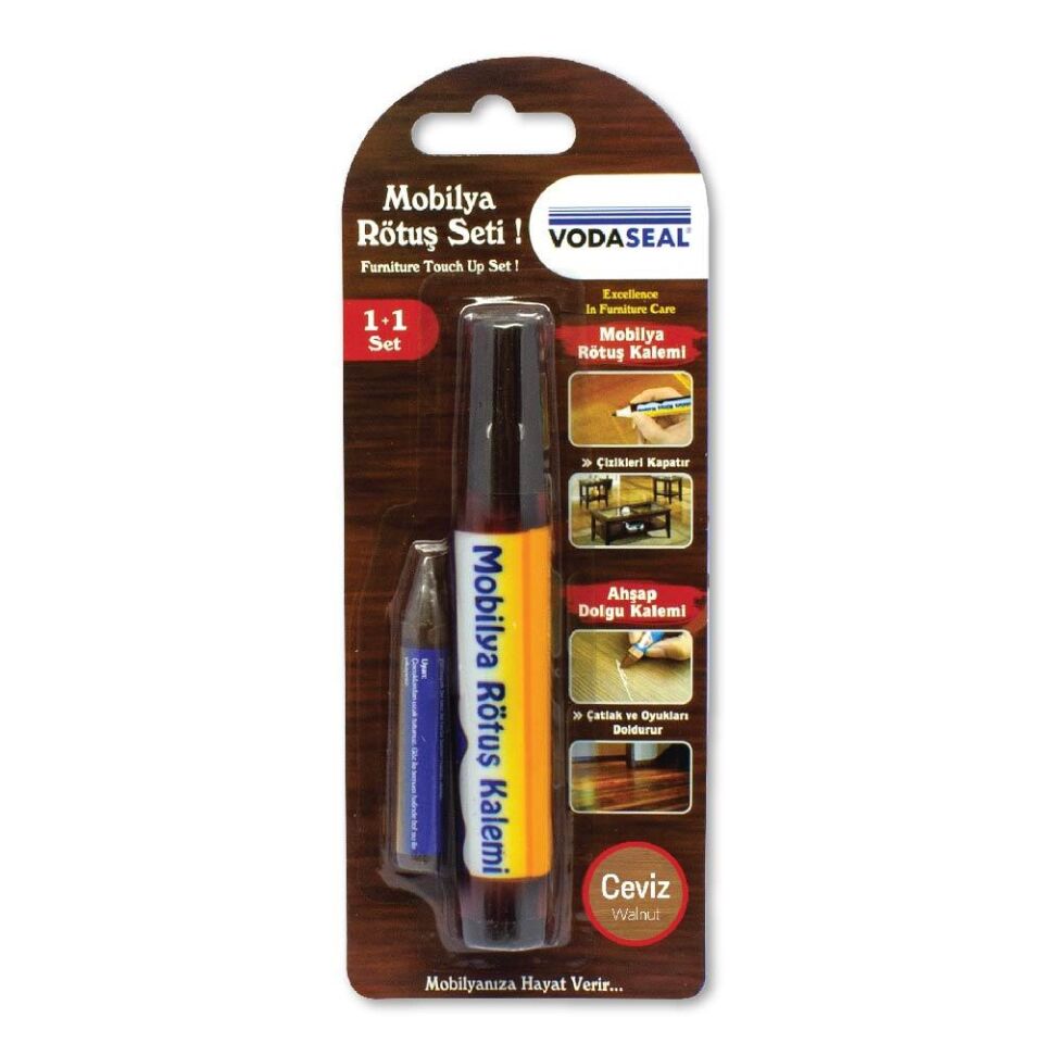 VodaSeal İkili Mobilya Rötüş Seti - Dolgu ve Rötuş Kalemi - Ceviz