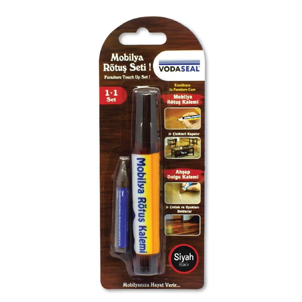 VodaSeal İkili Mobilya Rötüş Seti - Dolgu ve Rötuş Kalemi - Siyah