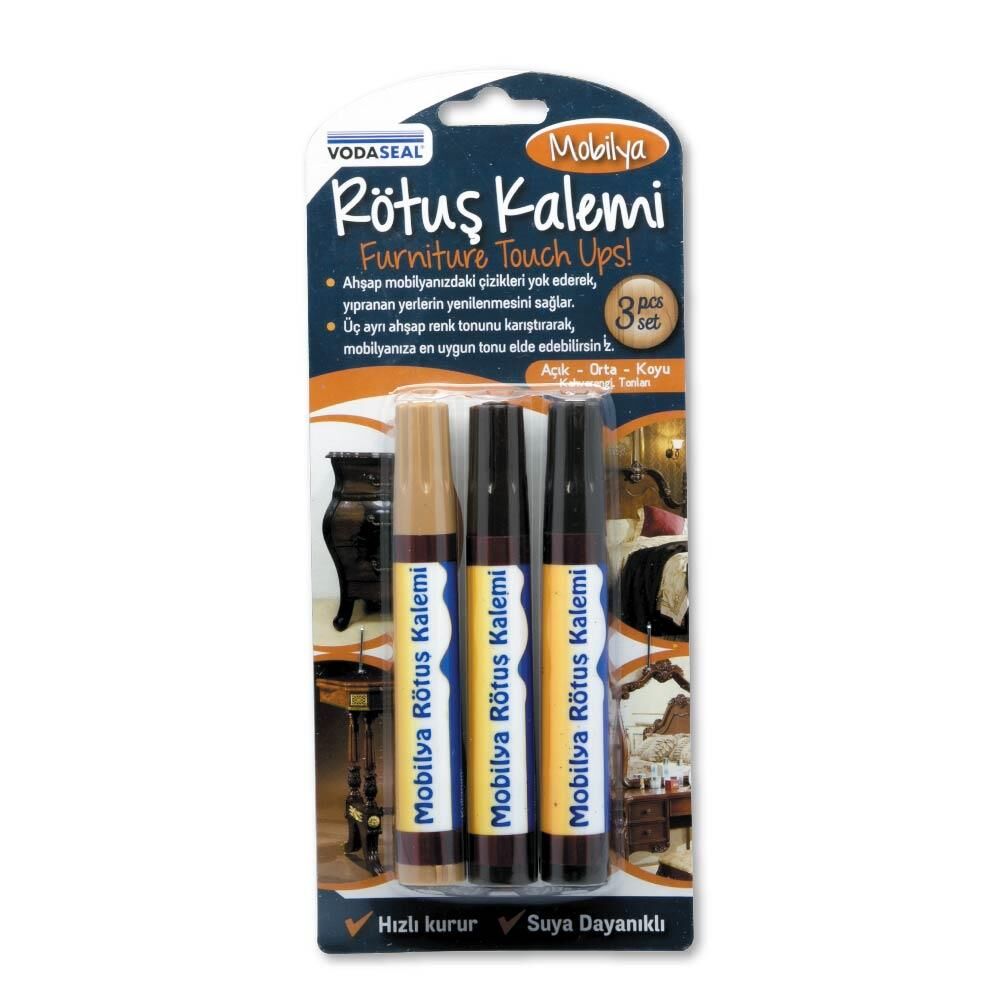 VodaSeal Üçlü Mobilya Rötuş Kalemi Seti - Açık-Orta-Koyu Kahverengi