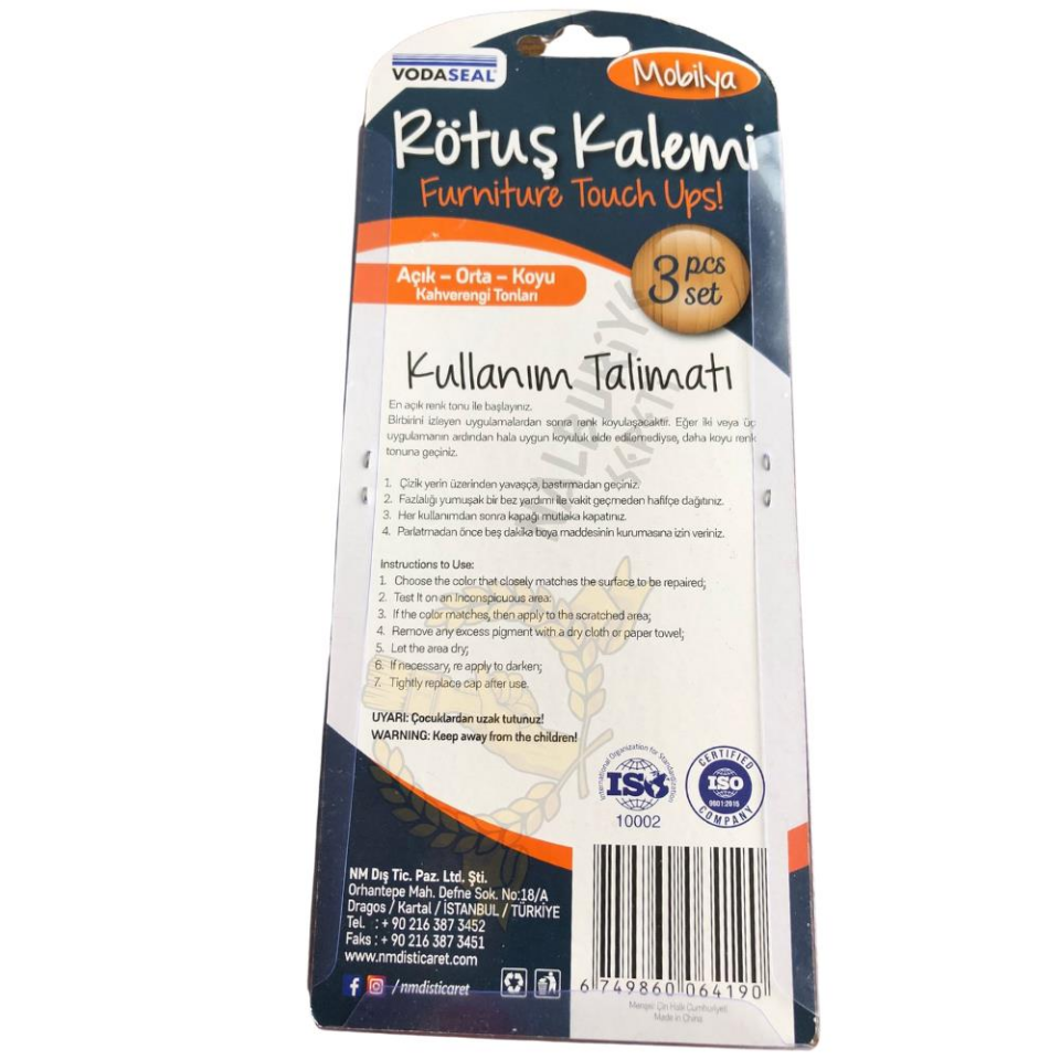VodaSeal Üçlü Mobilya Rötuş Kalemi Seti - Açık-Orta-Koyu Kahverengi