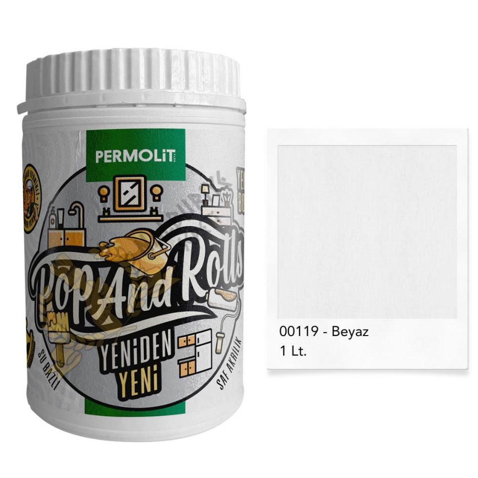 Permolit Pop and Rolls Su Bazlı Akrilik Yenileme Boyası - Beyaz - 1 lt.
