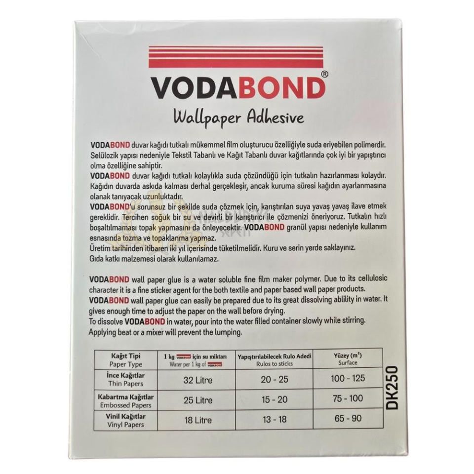 VodaBond Universal Tekstil-Vinil Duvar Kağıdı Tutkalı Şeffaf Toz - 250 gr.