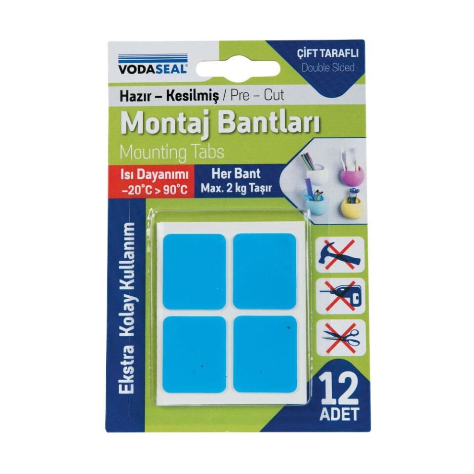 Vodaseal Superfix Kesilmiş Çift Taraflı Köpük Montaj Bantları - 12 Parça