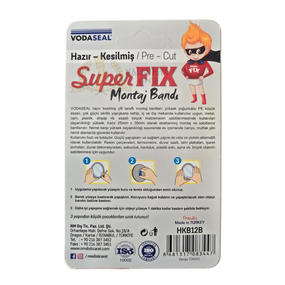 Vodaseal Superfix Kesilmiş Çift Taraflı Köpük Montaj Bantları - 12 Parça