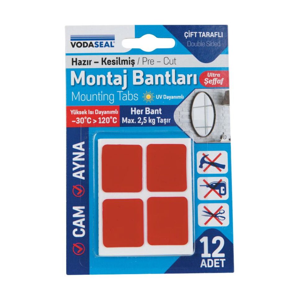 Vodaseal Superfix Kesilmiş Çift Taraflı Akrilik Montaj Bantları - 12 Parça
