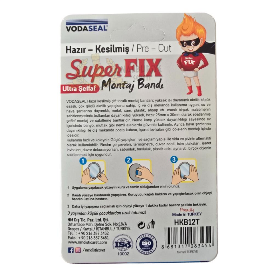 Vodaseal Superfix Kesilmiş Çift Taraflı Akrilik Montaj Bantları - 12 Parça