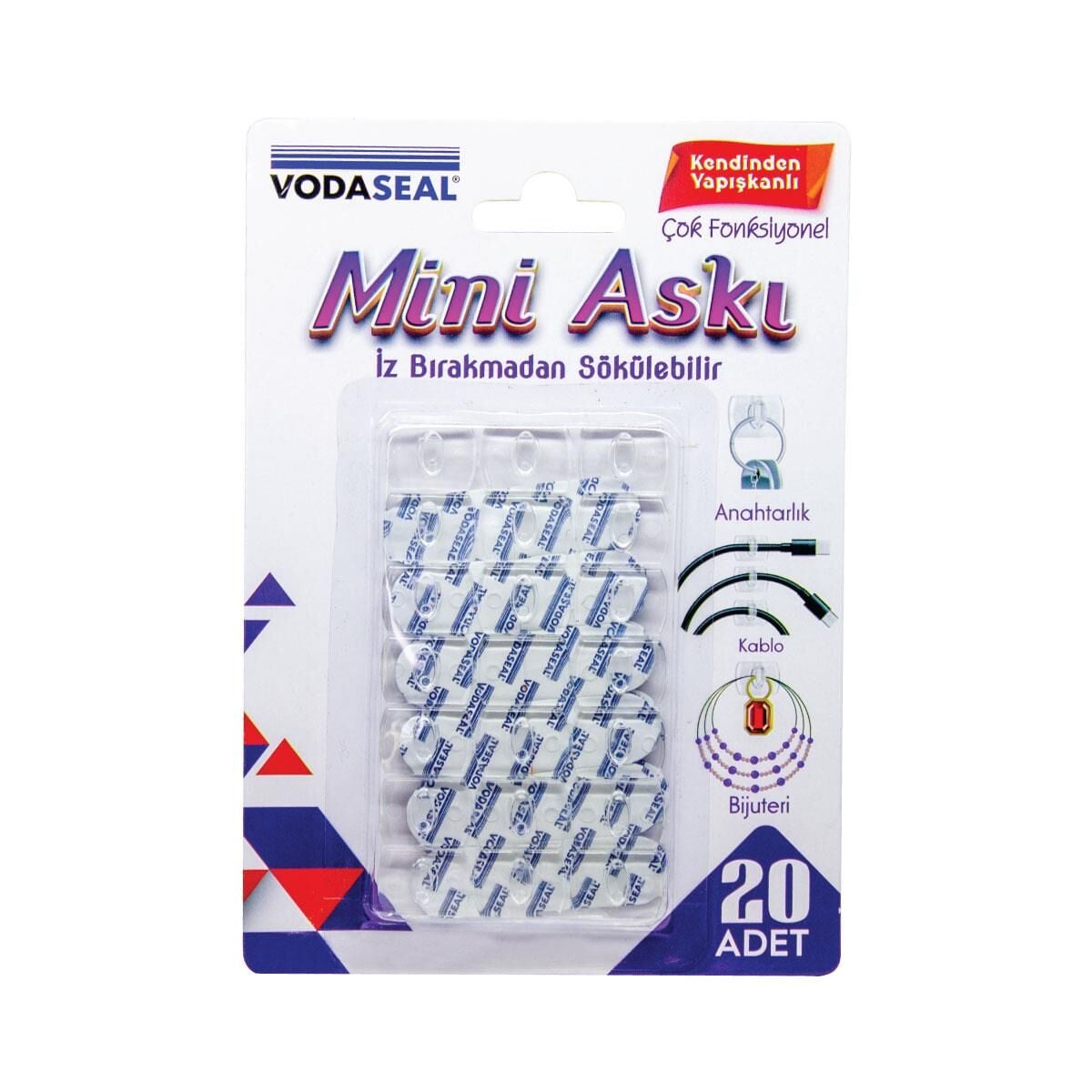 VodaSeal İz Bırakmadan Sökülebilir Mini Askı - 20 Parça - Şeffaf