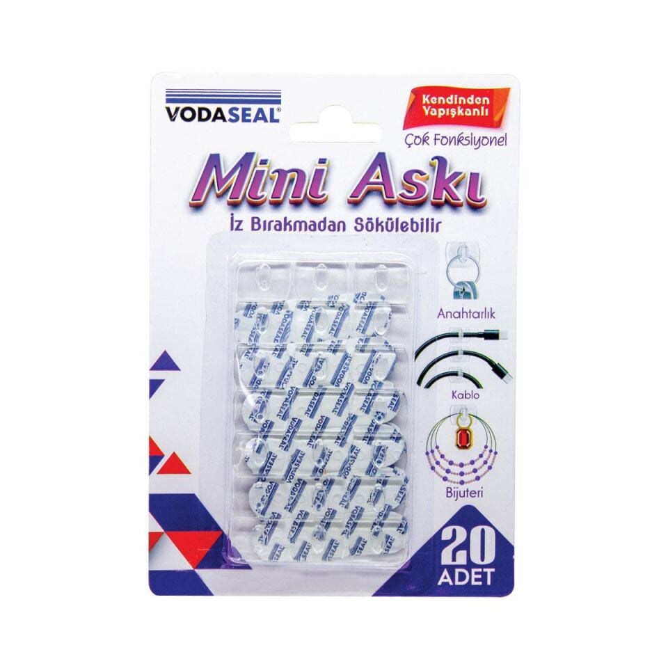 VodaSeal İz Bırakmadan Sökülebilir Mini Askı - 20 Parça - Şeffaf