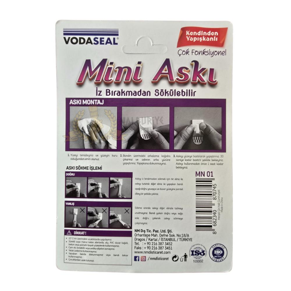 VodaSeal İz Bırakmadan Sökülebilir Mini Askı - 20 Parça - Şeffaf