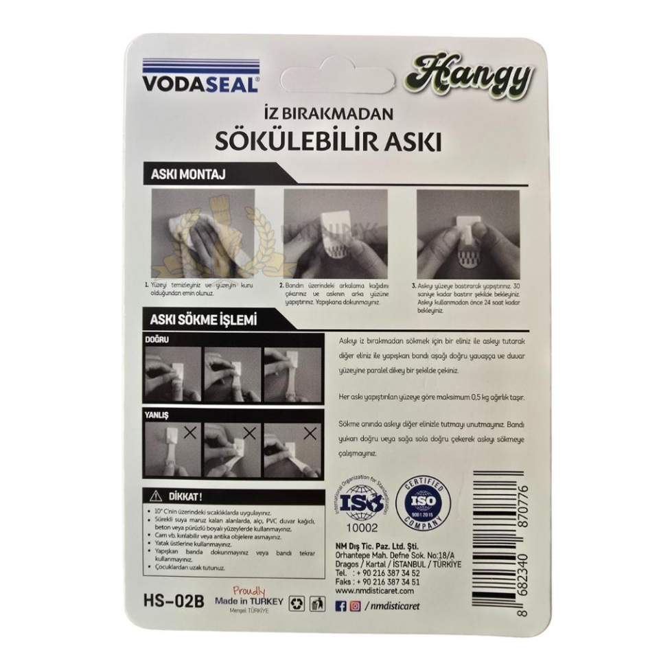 VodaSeal İz Bırakmadan Sökülebilir Küçük Askı - 5 Parça - Siyah