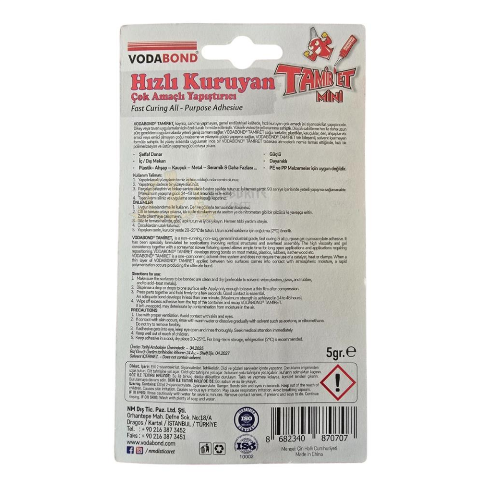 Vodabond Tamir Et Hızlı Kuruyan Çok Amaçlı Jel Yapıştırıcı - 5 gr.