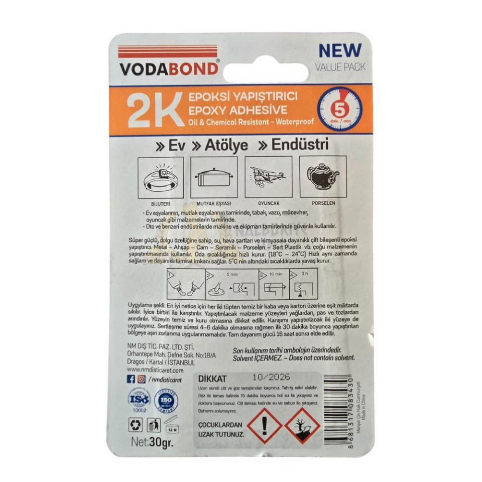 Vodabond Suya Dayanıklı Çok Amaçlı Epoksi Plastik Yapıştırıcı 30 gr.