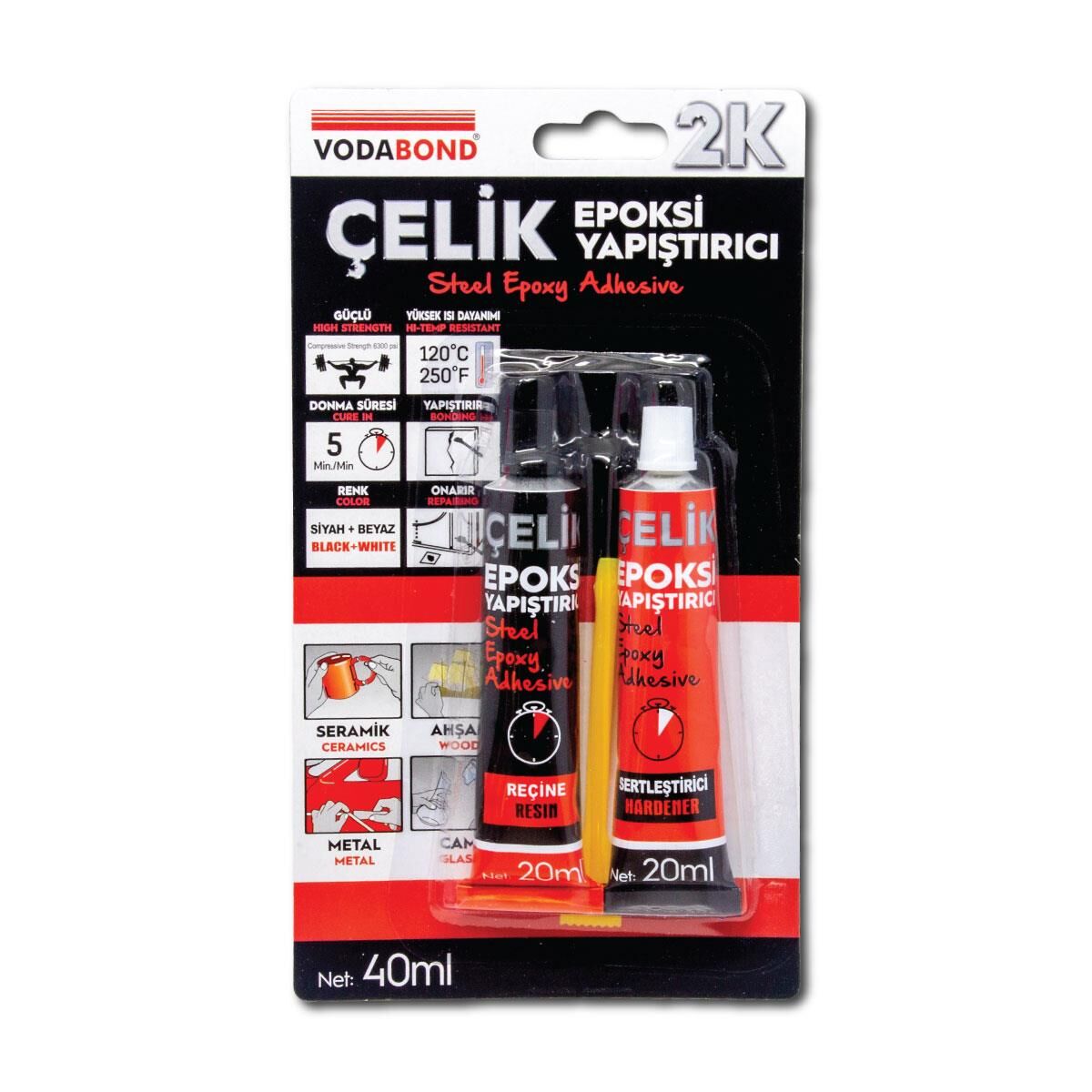 Vodabond Isıya Dayanıklı Çok Amaçlı Epoksi Çelik Yapıştırıcı 40 ml.