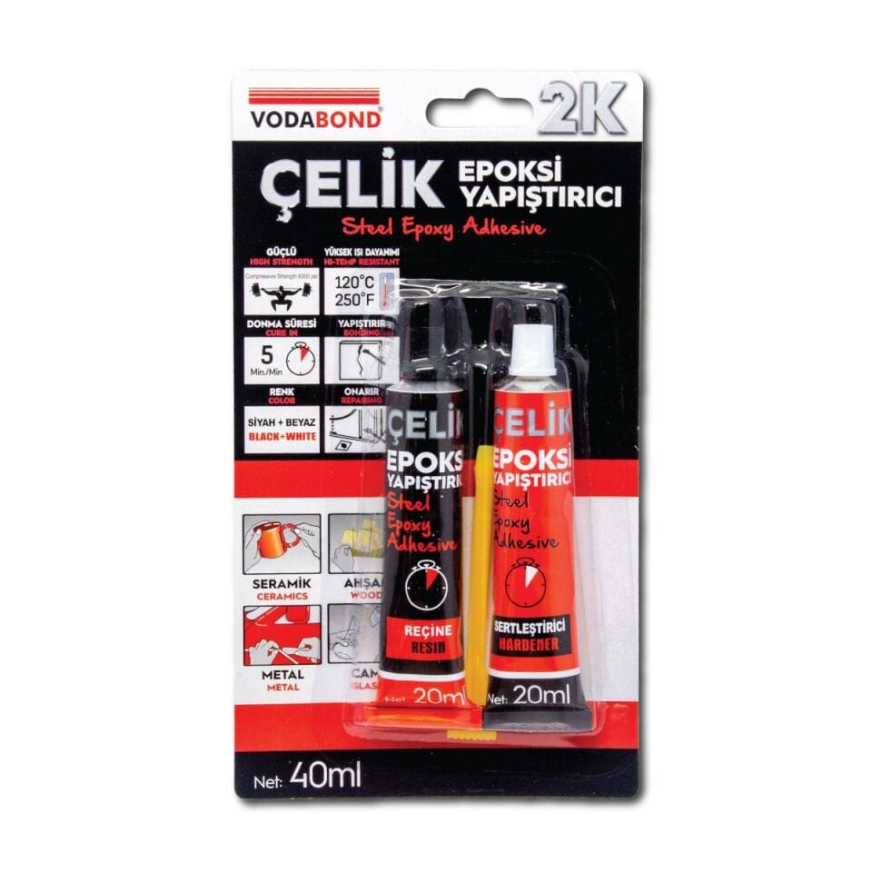 Vodabond Isıya Dayanıklı Çok Amaçlı Epoksi Çelik Yapıştırıcı 40 ml.