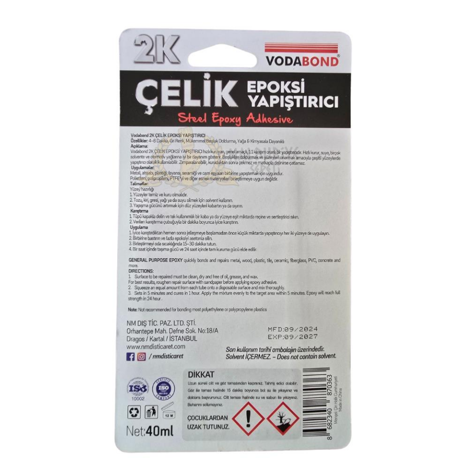 Vodabond Isıya Dayanıklı Çok Amaçlı Epoksi Çelik Yapıştırıcı 40 ml.